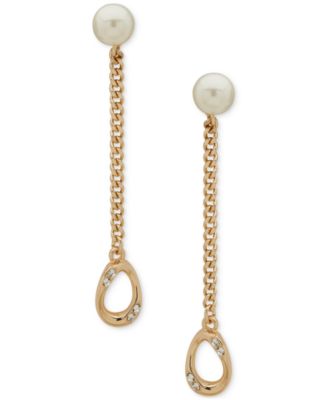 KARL LAGERFELD PARIS - Gold-Tone Pav&eacute; & Imitation Pearl Curb Chain Linear Drop Earrings