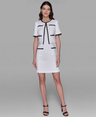 KARL LAGERFELD PARIS - Women's Contrast-Trim Short-Sleeve Jacket