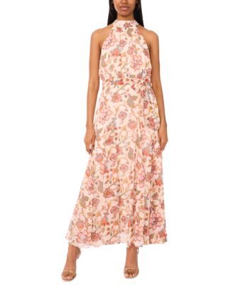 CeCe - Women's Printed Tie-Wait Sleeveless Maxi Dress
