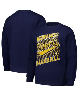 Stitches - Men's Navy Milwaukee Brewers Lightweight Crew Sweatshirt