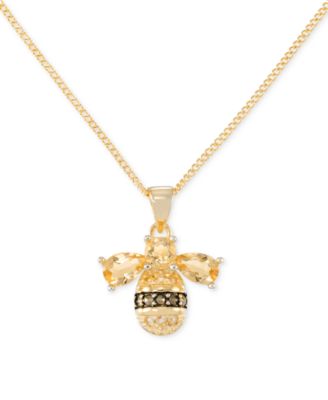 Macy's - Citrine (2 ct. t.w.) & Marcasite Bee 18" Pendant Necklace in 18k Gold-Plated Sterling Silver