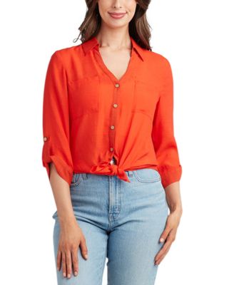 BCX - Juniors' Gauzy Textured Collared Shirt