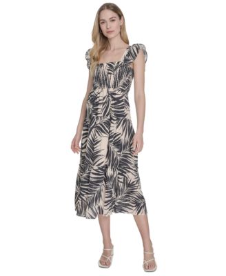 Vince Camuto - Women's Printed Ruffle-Strap Midi Dress