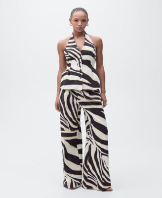 MANGO - Women's Zebra-Print Linen-Blend Vest