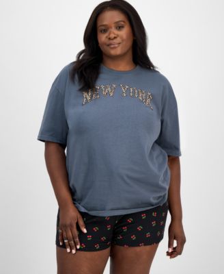 Rebellious One - Trendy Plus Size Cotton Short-Sleeve Cheetah-Print New York Graphic T-Shirt