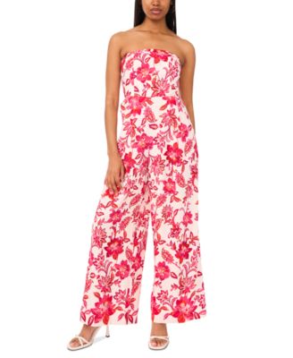 CeCe - Women's Strapless Smock-Back Wide-Leg Jumpsuit