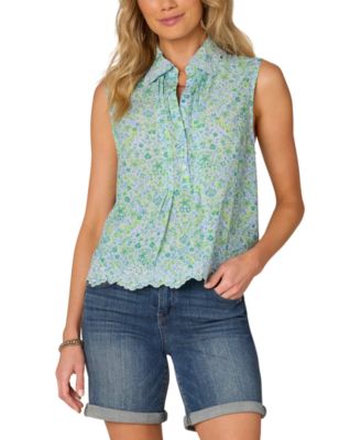 Democracy - Women's Floral-Print Embroidered Top