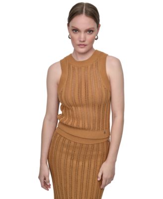 DKNY Jeans - Women's Crewneck Pointelle-Stitch Sleeveless Sweater