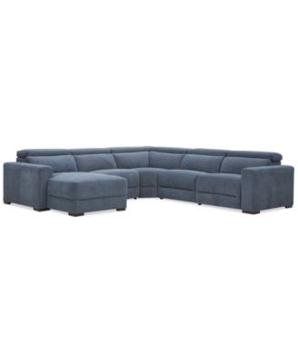 Furniture - Nevio 5-Pc. Fabric Power Headrest Sectional with 2 Power Motion Chairs