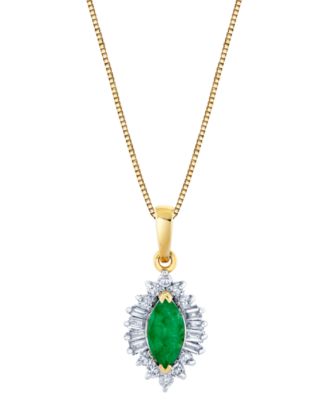 Macy's - Emerald (5/8 ct. t.w.) & Diamond (1/4 ct. t.w) Baguette Halo 18" Pendant Necklace in 10k Gold