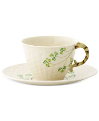 Belleek Pottery - Shamrock Porcelain Teacup & Saucer
