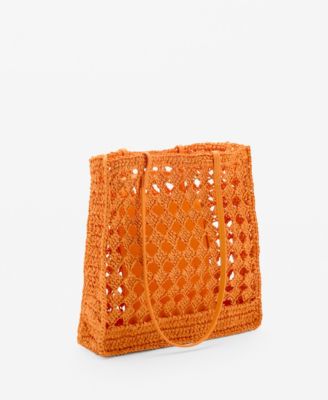 MANGO - Women's Natural Fiber Openwork Shopper Bag