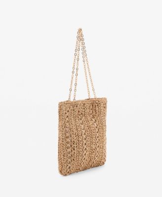 MANGO - Women's Metal Rings Natural Fiber Bag