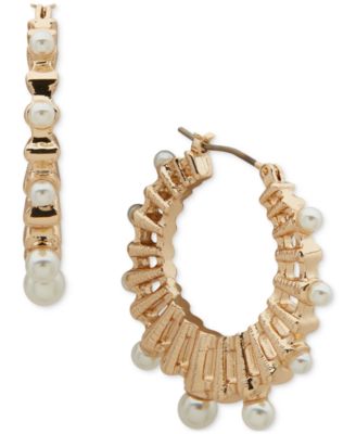Anne Klein - Gold-Tone Imitation Pearl Openwork Hoop Earrings