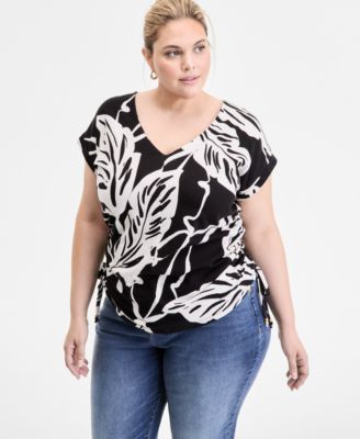 I.N.C. International Concepts - Plus Size Printed Adjustable-Side-Tie Top