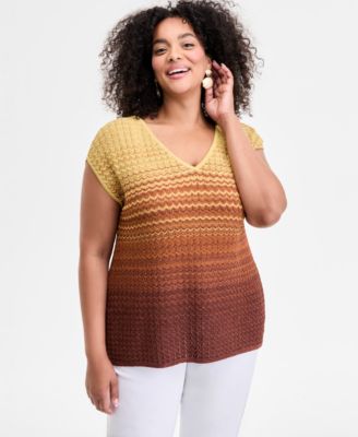I.N.C. International Concepts - Plus Size Ombr&eacute; V-Neck Sweater