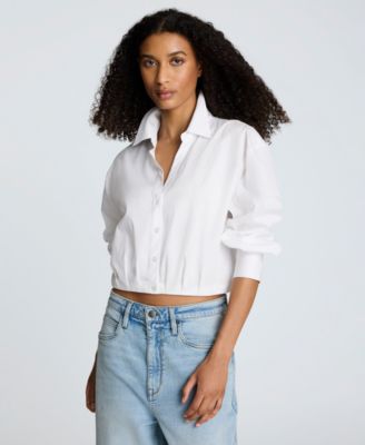 Kenneth Cole - Women's Button-Front Long-Sleeve Cropped Shirt