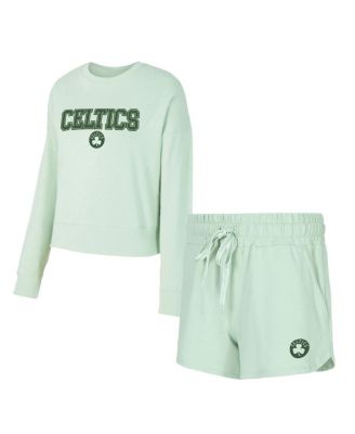 Concepts Sport - Women's Light Green Boston Celtics Elevation Tri-Blend Long Sleeve T-Shirt Shorts Set