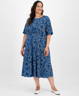 London Times - Plus Size Short-Sleeve Printed Fit & Flare Midi Dress
