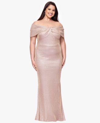 Betsy & Adam - Plus Size Off-The-Shoulder Long Sheath Dress