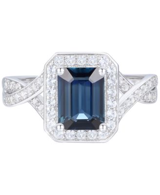 Macy's - Sapphire (1-3/4 ct. t.w.) & Diamond (3/8 ct. t.w.) Halo Twist Ring in 14k White Gold