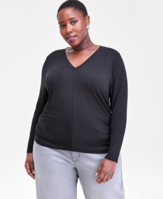I.N.C. International Concepts - Plus Size V-Neck Long-Sleeve Layering Top