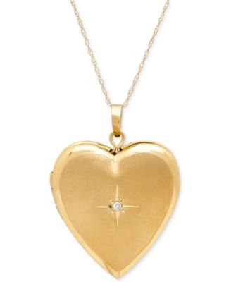 Italian Gold - Diamond Accent Heart Locket Pendant Necklace in 10k Gold