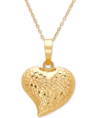 Italian Gold - Textured Puff Heart Pendant Necklace in 10k Gold