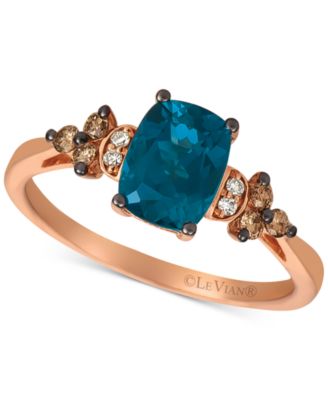 Le Vian - &reg; Deep Sea Blue Topaz™ (1-1/2 ct. t.w. ) & Vanilla and Chocolate Diamond (1/5 ct. t.w.) Ring in 14k Rose Gold