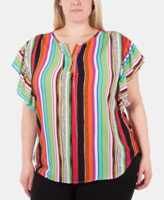 NY Collection - Plus Size Lace-Up Flutter-Sleeve Top