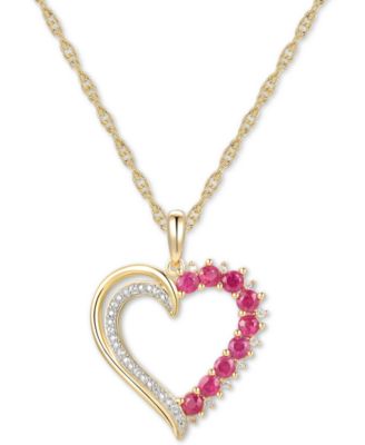Macy's - Ruby (1/2 ct. t.w.) & Diamond (1/20 ct. t.w.) Open Heart 18" Pendant Necklace in 14k Gold-Plated Sterling Silver