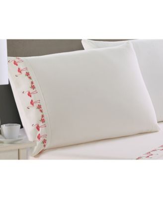 Universal Home Fashions - SEASIDE RESORT Flamingo Parade Embroidered Pillowcase Pair