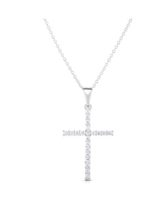 Macy's - Cubic Zirconia SLEEK CROSS PENDANT IN FINE SILVER PLATE