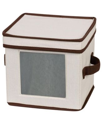 Household Essentials - China Plate Storage Box, Salad Plate Storage, Windowed Panel, Stackable and Foldable Frame, Handles and Fully Removable Lid