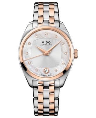 Mido - Women's Swiss Automatic Belluna Royal Lady Diamond (1/20 ct. t.w.) Two-Tone PVD Stainless Steel Bracelet Watch 33mm