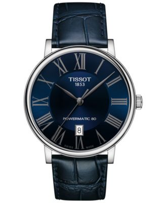 Tissot - Men's Swiss Automatic Carson Premium Powermatic 80 Blue Leather Strap Watch 40mm