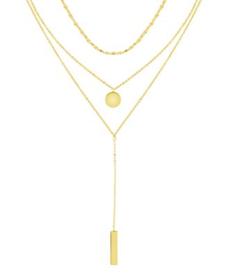 And Now This - Triple Chain 15+2in Layered Disc & Bar Necklace in Gold Plated or Fine Silver Plated