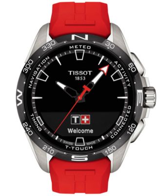 Tissot - Men's Swiss T-Touch Connect Solar Red Rubber Strap Smart Watch 48mm
