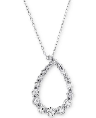 Macy's - Diamond Graduated Teardrop Pendant Necklace (7/8 ct. t.w.) in 14k White Gold, 16" + 2" extender