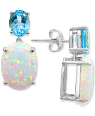 Macy's - Lab-Grown Opal (4-1/4 ct. t.w.) & Sky Blue Topaz (2-3/4 ct. t.w.) Drop Earrings in Sterling Silver