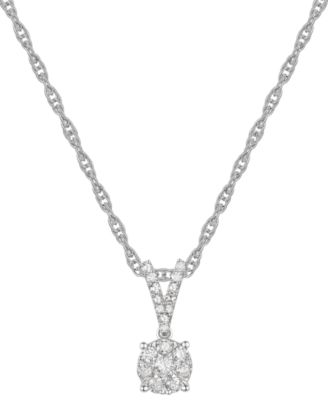 Macy's - Diamond Cluster 18" Pendant Necklace (1/4 ct. t.w.) in 10k White Gold
