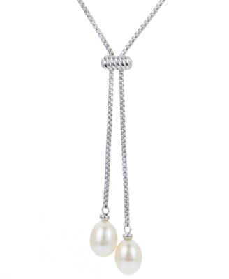 Macy's - Cultured Freshwater Pearl (9-10mm) Lariat Necklace in Sterling Silver, 16" + 2" extender
