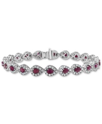 Macy's - Sapphire (4 ct. t.w.) & Diamond (3 ct. t.w.) Halo Link Bracelet in 14k White Gold (Also in Emerald & Ruby)
