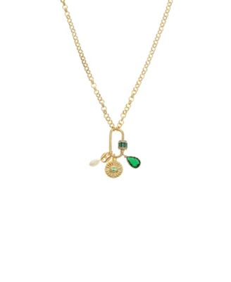 ETTIKA - 18k Gold-Plated Cubic Zirconia & Freshwater Pearl Evil Eye Multi-Charm Pendant Necklace, 15" + 5" extender