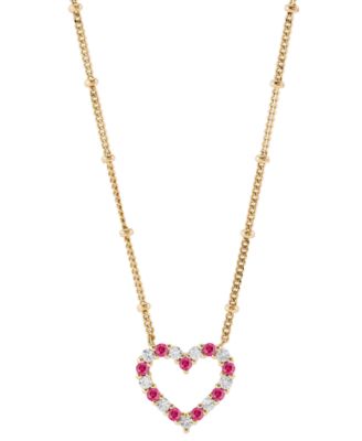 Macy's - Lab-Grown Ruby (1/4 ct. t.w.) & Lab-Grown White Sapphire (1/4 ct. t.w.) Heart Pendant Necklace in 14k Gold-Plated Sterling Silver, 16" + 2" extender