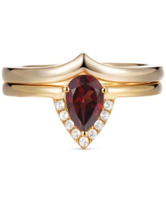 Macy's - 2-Pc. Set Amethyst (3/4 ct. t.w.) & White Topaz (1/20 ct. t.w.) V Halo Ring & Fitted Band in Gold-Plated Sterling Silver (Also in Garnet)