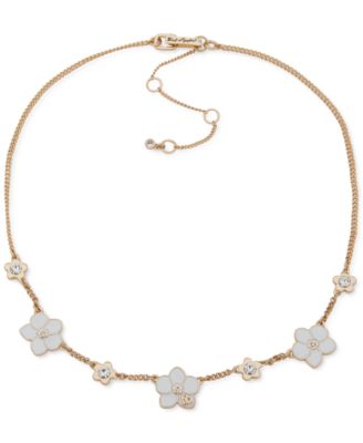 KARL LAGERFELD PARIS - Gold-Tone Pav&eacute; White Flower Logo Statement Necklace, 16" + 3" extender