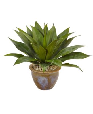 Nearly Natural - Agave Artificial Plant in Glazed Clay Pot