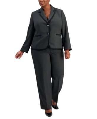 Le Suit - Plus Size Houndstooth Framed Double-Button Jacket & Straight-Leg  2-Pc. Pantsuit