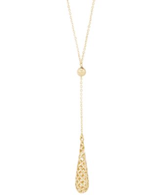 Italian Gold - Lattice Teardrop 18" Lariat Necklace in 10k Gold